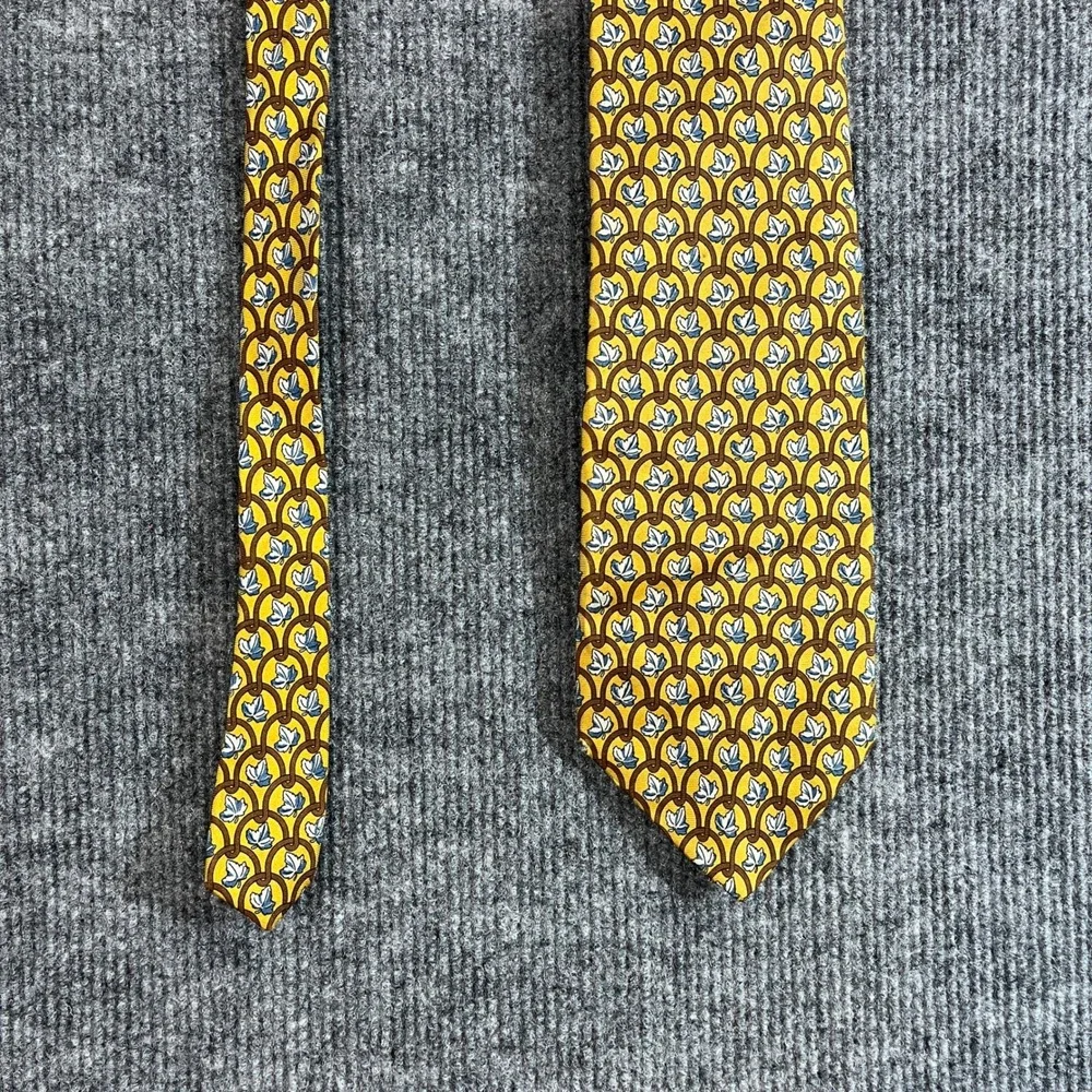 Gap Premium 1969 Mens Silk Tie Yellow Brown Leaf Pattern Formal Necktie